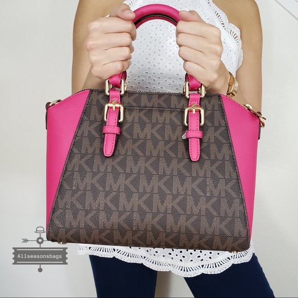 NWT Michael Kors Ciara Medium satchel pink brown - Picture 4 of 8